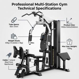 Máquina Multigimnasio Todo en Uno de Alta Resistencia con Pila de Pesas de 65 kg, Equipo de Entrenamiento de Fuerza <span class=keywords><strong>para</strong></span> Ejercicio de Cuerpo Completo - Product Image 2
