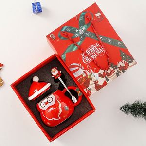 Cute 13 oz Christmas Porcelain Cartoon Tree Mug Lid Spoon <b>Microwave</b> Dishwasher Safe Custom Logo Business Gift Box Packaging - Product Image 1