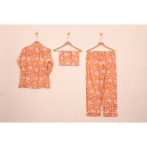 100% pijamas indios de algodón puro para mujer, ropa de dormir de Otoño de lujo, suave y transpirable con estampado de bloque de mano único, uso diario - Product Image 2