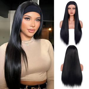 Parrucca con Fascia Sintetica Liscia 26 Pollici per <span class=keywords><strong>Donne</strong></span> <span class=keywords><strong>di</strong></span> <span class=keywords><strong>Colore</strong></span>, Senza Colla, Senza Lace Front, <span class=keywords><strong>Colore</strong></span> Naturale - Product Image 1