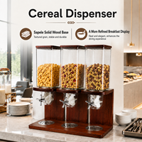 Distributeur de produits secs en vrac (grains de café, riz, noix, céréales, flocons d'avoine, bonbons) avec base en bois pour confiserie