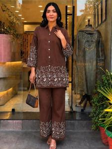 Ensemble tendance haut brodé en rayonne et pantalon palazzo assorti, tenue ethnique richement brodée pour mariage, réception, fête, festival - Product Image 4