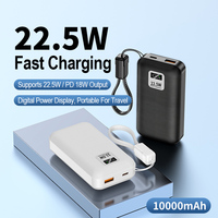 Batterie externe 10000 mAh avec cordon de transport, affichage numérique de la puissance de pointe, charge rapide bidirectionnelle, cellule détachable, 22,5 W