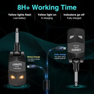 Lekato <b>Wireless</b> Guitar System WS-80 Transmitter <b>Receiver</b> 2.4GHz Rechargeable Audio for Guitar - Product Image 2