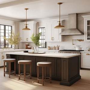 Usine de Foshan, armoires de cuisine en bois sur mesure, armoires de cuisine blanches, designs modernes, armoires de cuisine shaker avec îlot - Product Image 1