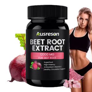 Cápsulas de Polvo de Remolacha Orgánica Vegana Ausreson OEM 8000mg, Suplementos Herbales para la Salud del Corazón, Cápsulas de Remolacha - Product Image 1