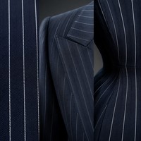 Completo da Donna Blu Navy a Righe con Spalle Strutturate, Blazer a Vita Alta e Pantaloni a Gamba Larga, Elegante per Ufficio, Personalizzabile OEM/ODM
