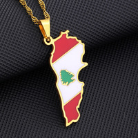 Collier populaire en acier inoxydable plaqué or et argent avec carte du Liban et arbre de cèdre, collier avec drapeau du Liban