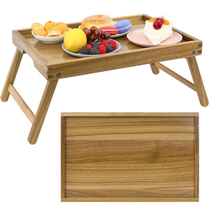 Bandeja de Desayuno de Madera de Acacia con Patas Plegables, Bandeja para Servir con Asa Integrada para Sofá, Cama, TV, Comida, Aperitivos, Portátil, Trabajo - Product Image 1