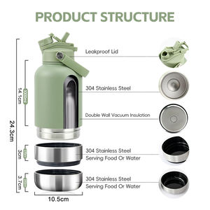 Comedero Portátil 3 en 1 para Mascotas de 32 oz (1000 ml), Botella de Agua para Perros de Acero Inoxidable para Exteriores con Tazones Desmontables - Product Image 3