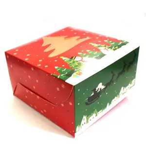 사용자 정의 크리스마스 케이크 상자 10x10x10 크리스마스 휴대용 종이 케이크 포장 상자 창
