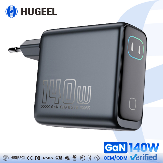 2026 New 140W GaN Charger PD Fast Charging AI Smart Screen Display US UK EU Travel Adapter Plug for Phone Laptop Desktop Charger