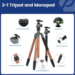 DSLR máy ảnh với bóng đầu và nhanh chóng phát hành tấm có thể tháo rời monopod cho máy quay tải lên đến 10kg/22lbs nhôm <span class=keywords><strong>Tripod</strong></span> - Product Image 4