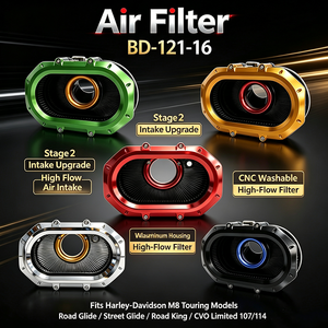 Filtro de Aire de Alto Flujo M8 Stage2, Kit de Admisión de Aire de Aluminio CNC para Harley Touring Road King Street Road Glide <span class=keywords><strong>CVO</strong></span> 107 114 - Product Image 1