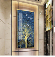 Tableaux muraux décoratifs pour la maison, en porcelaine cristalline 5D, grand incrustation de diamants, tableaux muraux en verre pour hôtel, motifs d'arbres