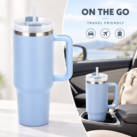 Gobelet isotherme en acier inoxydable à double paroi de 40 oz avec poignée et couvercle à paille pour le voyage, le bureau et l'extérieur – Vente en gros