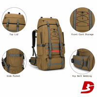 Sac à dos de randonnée 100L grande capacité, sac de voyage et de camping en plein air, sac à dos en nylon avec couvercle supérieur, cordons élastiques avant et poches latérales