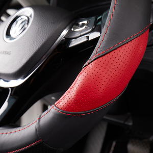   Accesorios Universales Ecológicos para Automóviles, Funda de Cuero Genuino Negra para <span class=keywords><strong>Volante</strong></span> de Coche, para Automóviles Toyota, Honda, Benz - Product Image 5