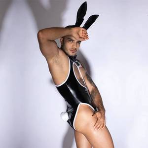 Lencería Masculina de Cuero PU de Alta Calidad al por Mayor, Atuendo de <span class=keywords><strong>Club</strong></span>, Disfraz de Conejita <span class=keywords><strong>para</strong></span> Juegos de Rol, Ropa Interior Sexy Gay <span class=keywords><strong>para</strong></span> Hombres - Product Image 4
