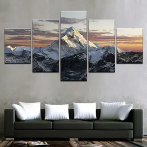 5 Panel Gambar Dinding Kanvas Lukisan Modern Pemandangan Gunung Salju Cetak Definisi Tinggi Seni Kanvas untuk Dekorasi Rumah