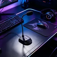 Micrófono para juegos ENC con cancelación de ruido ambiental, micrófono USB con iluminación LED, micrófono en vivo de voz clara ajustable en 360 grados