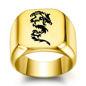 Anillo de Dragón Dorado para Hombre, 18MM Cuadrado, Acero Inoxidable, Joyería de Moda, Regalo - Product Image 1