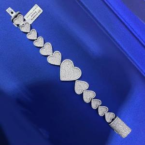 Bracelet Cœur Personnalisé Moissanite VVS Sertie de Pierres, 8 Pouces, en Argent Sterling 925 Plaqué Or Blanc, Tendance Hip Hop - Product Image 1