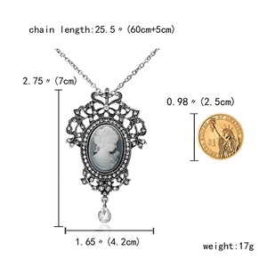 Collares colgantes para mujer, joyería Vintage, camafeo, flor, belleza, cabeza de cristal, colgante, collar, cadena larga, suéter - Product Image 6