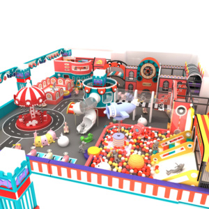 Aire de jeux intérieure colorée avec piscine à balles, toboggan, tunnel et manège pour enfants - Product Image 1