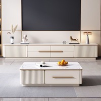 Support de télévision en bois massif et marbre de luxe moderne et table basse carrée avec tiroirs pour la décoration de meubles de salon à la maison