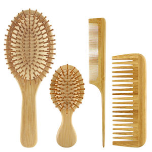 Ensemble de peignes à cheveux en bois naturel avec brosse à cheveux démêlante en poils de bambou pour femmes et hommes - Product Image 1