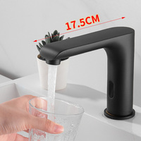 Lavabo de salle de bain moderne à un trou, affichage numérique intelligent, capteur sans contact, mitigeur d'eau chaude et froide en laiton, alimenté par batterie, gris
