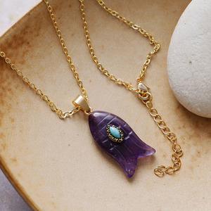 Collier pendentif en forme de poisson, améthyste, œil de tigre, quartz rose, plaqué or 18 carats, serti clos, bijoux en alliage de zinc, cadeau - Product Image 5
