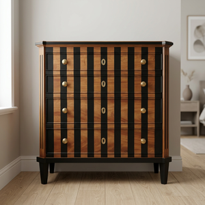 Commode ou commode en bois de style français peinte en noir et teinte bois, fabriquée pour les meubles de chambre à coucher - Product Image 3