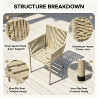 Chaise de salle à manger d'extérieur avec cadre en aluminium et sangles en corde, fauteuil de patio, jardin, balcon avec peinture thermolaquée haute température pour restaurant, café