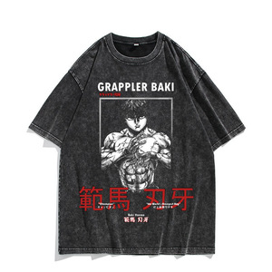 เสื้อยืดแขนสั้นสไตล์ยุโรปและอเมริกันแบบวินเทจ, ลายอนิเมะ บาคิ ฮันมะ, เสื้อสไตล์อเมริกันแนวสตรีทแฟชั่น - Product Image 2