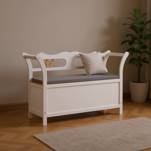 Banc de rangement en bois de sapin massif blanc 42,1 x 17,7 x 29,7 pouces, meubles de salon, design scandinave moderne - Product Image 2