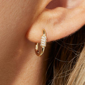 Boucles d'oreilles créoles en cuivre plaqué or <span class=keywords><strong>parisien</strong></span> pour femmes, pierres carrées pour un usage quotidien, superposition, rendez-vous café - Product Image 4