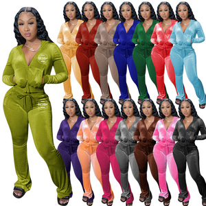 Set di felpa con cappuccio da <span class=keywords><strong>donna</strong></span> con Logo personalizzato autunno inverno giacca Crop Top in <span class=keywords><strong>velluto</strong></span> <span class=keywords><strong>tuta</strong></span> da Jogging da <span class=keywords><strong>donna</strong></span> Set due pezzi - Product Image 1