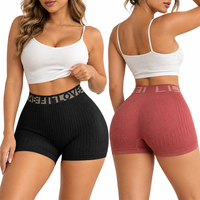 Nouvel Arrivage – Culottes Taille Haute Sans Coutures Effet Sculptant avec Imprimé Lettres Côtelées – Shorty Premium Rehausseur de Fesses pour Yoga et Gym – Vente Flash