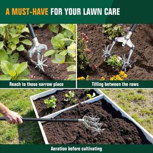 Outil de cultivateur rotatif Barre à <span class=keywords><strong>main</strong></span> de jardin réglable avec poteau en acier inoxydable Outil de jardinage Cultivateur <span class=keywords><strong>Scarificateur</strong></span> et <span class=keywords><strong>a</strong></span>érateur de <span class=keywords><strong>pelouse</strong></span> - Product Image 5