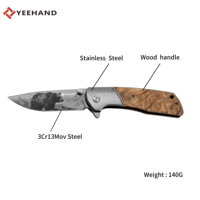 Yeehand Couteau de survie en acier inoxydable 3CR13 personnalisable avec manche en bois