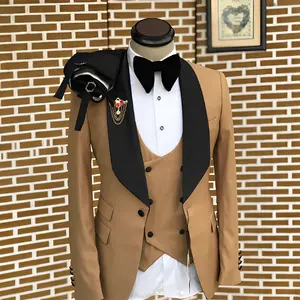 Guapo traje caqui para hombre, conjunto de 3 piezas, chaqueta, chaleco, pantalones, conjunto Formal, boda, novio, esmoquin, chaqueta elegante para hombre, trajes de fiesta de graduación