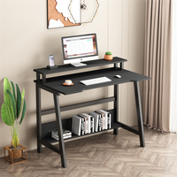 Bureau d'ordinateur moderne et industriel, gain de place, en bois et en acier, bureau à domicile avec étagères de rangement, table d'étude