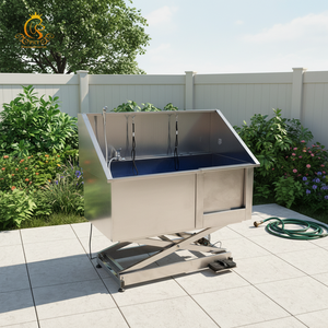 EUR PET Salon Shop Baignoire de toilettage portable en acier inoxydable pour animaux de compagnie, lavabo de bain pour chiens - Product Image 1