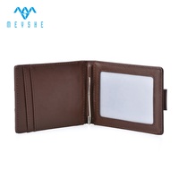 Dompet kulit asli Full Grain, dompet klip uang ramping dengan tempat kartu ID Pop-Up, pemblokiran RFID & fitur Anti Maling desain uniseks