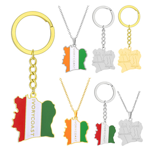 Porte-clés souvenir carte de Côte d'Ivoire, cadeaux, bracelet Côte d'Ivoire, collier en métal, porte-clés en gros, drapeaux de pays - Product Image 1