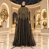 Robe de soirée vintage de luxe, col haut, ornée de perles et de cristaux, longueur cheville, abaya faite à la main, Dubaï, islamique