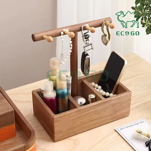 Usine personnalisée Porte-stylo en bois de noyer avec fenêtre Deux carrés Rangement de bureau en bambou - Product Image 4