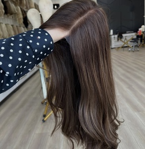 Qualité 12A Brun Balayage # Perruques 4/27 casher à cuticules alignées, à dessus plat, sans colle, à nœuds simples longs, avec dessus en dentelle diamantée personnalisée et doublée - Product Image 1